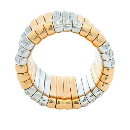 18K White & Rose Gold Natural Round Brilliant Cut Diamond Wide Stretch Ring