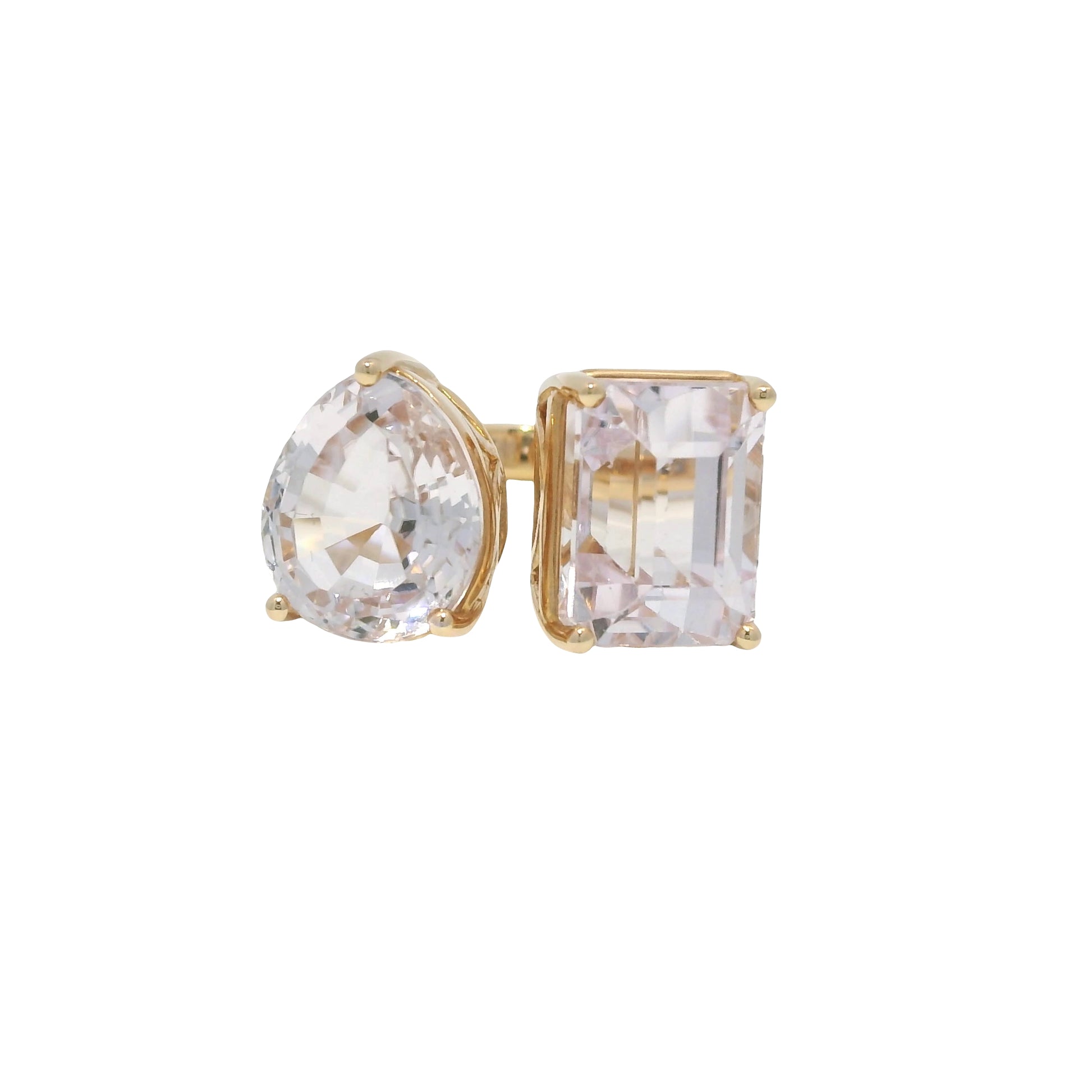 18k Rose Gold Natural Kunzite Pear &amp; Emerald Cut Toi Et Moi Ring