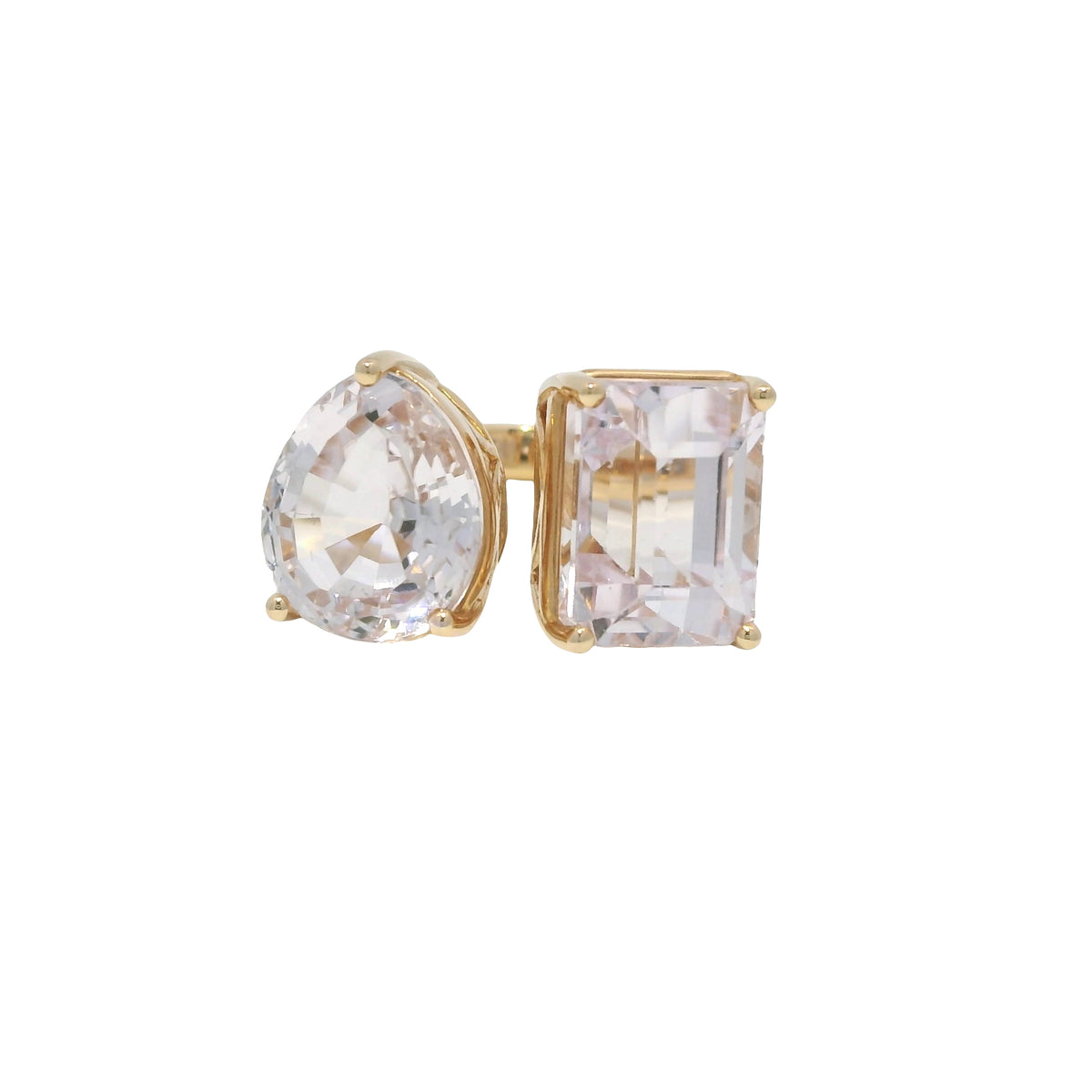 18k Rose Gold Natural Kunzite Pear &amp; Emerald Cut Toi Et Moi Ring