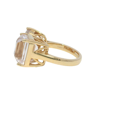 18k Rose Gold Natural Kunzite Pear &amp; Emerald Cut Toi Et Moi Ring