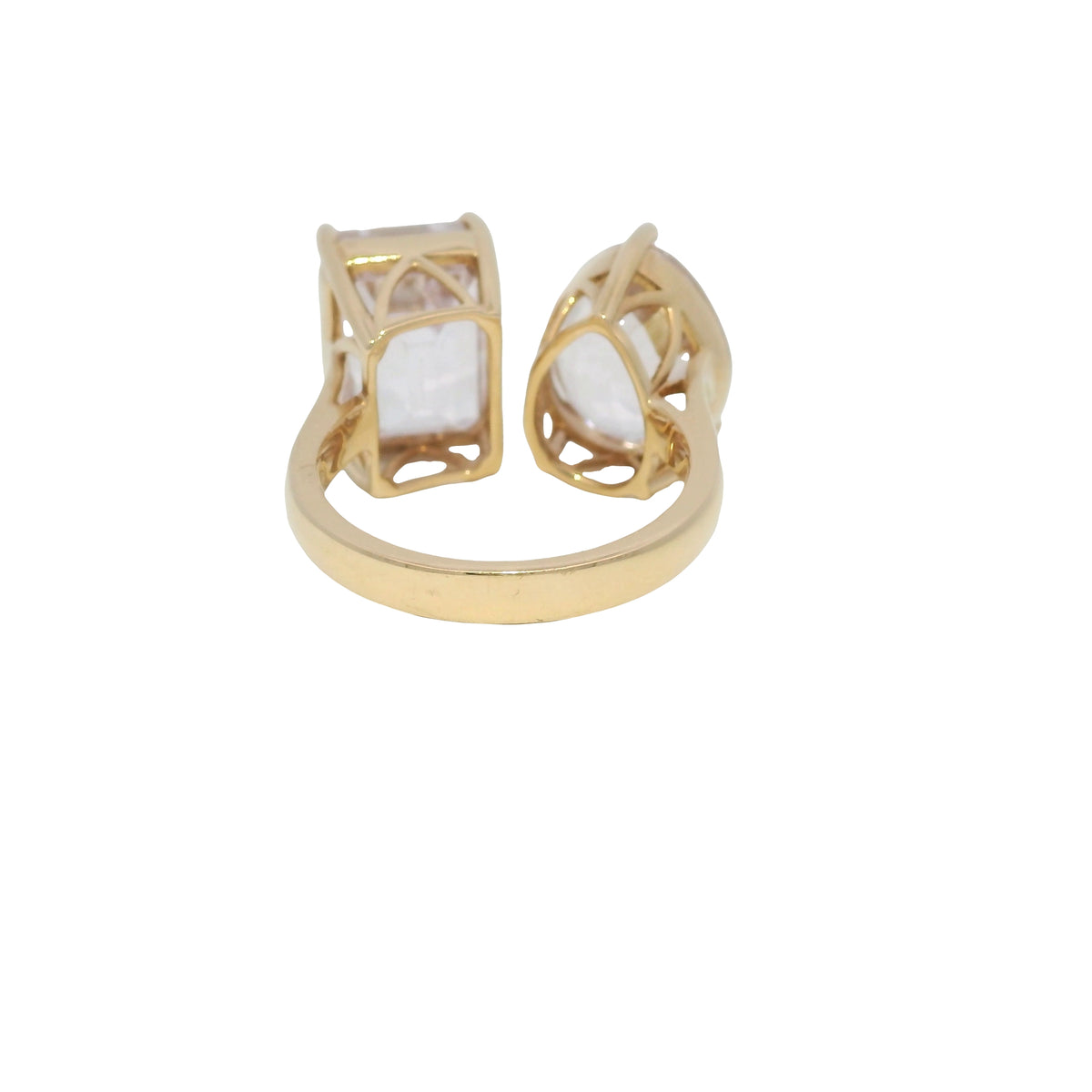 18k Rose Gold Natural Kunzite Pear &amp; Emerald Cut Toi Et Moi Ring