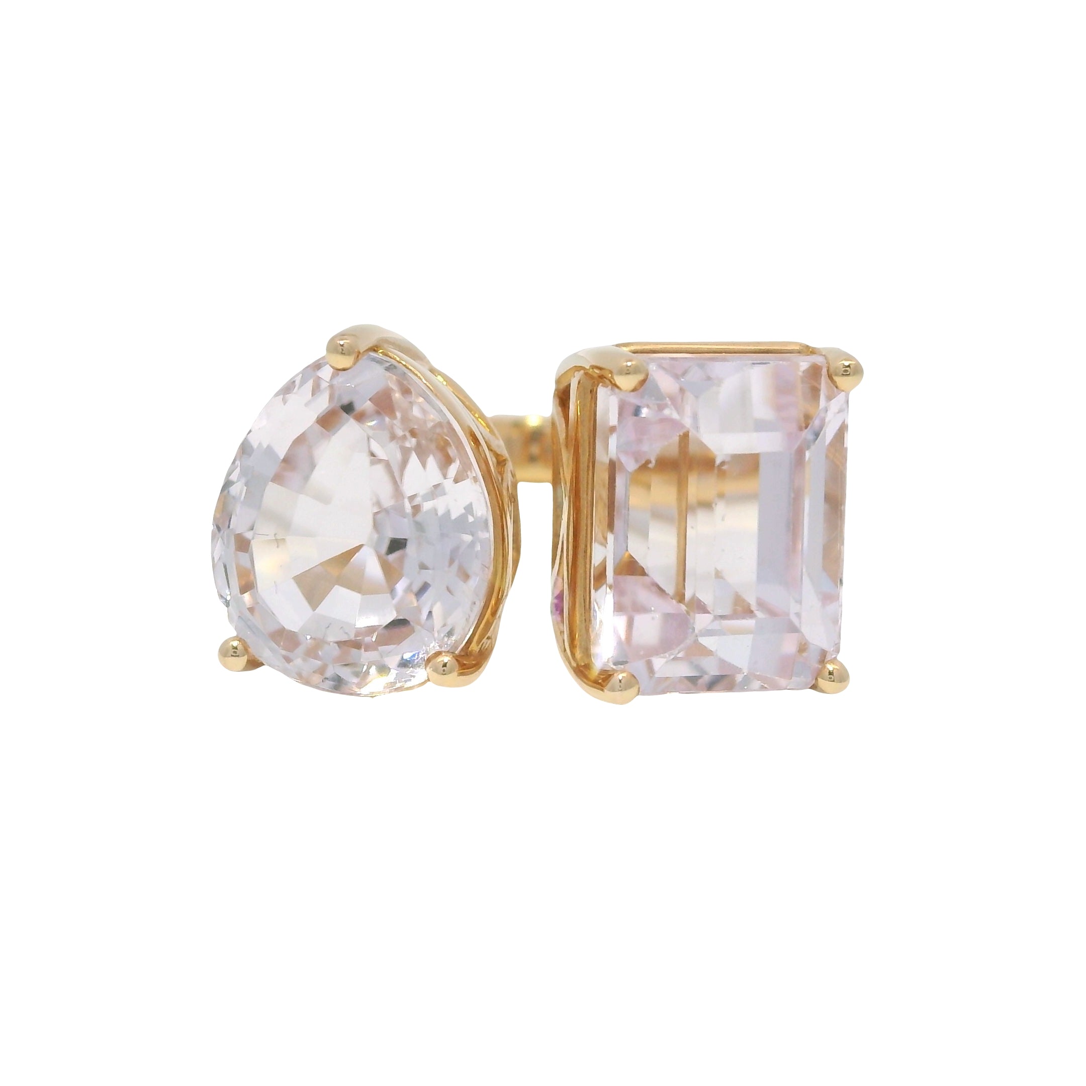 18k Rose Gold Natural Kunzite Pear &amp; Emerald Cut Toi Et Moi Ring