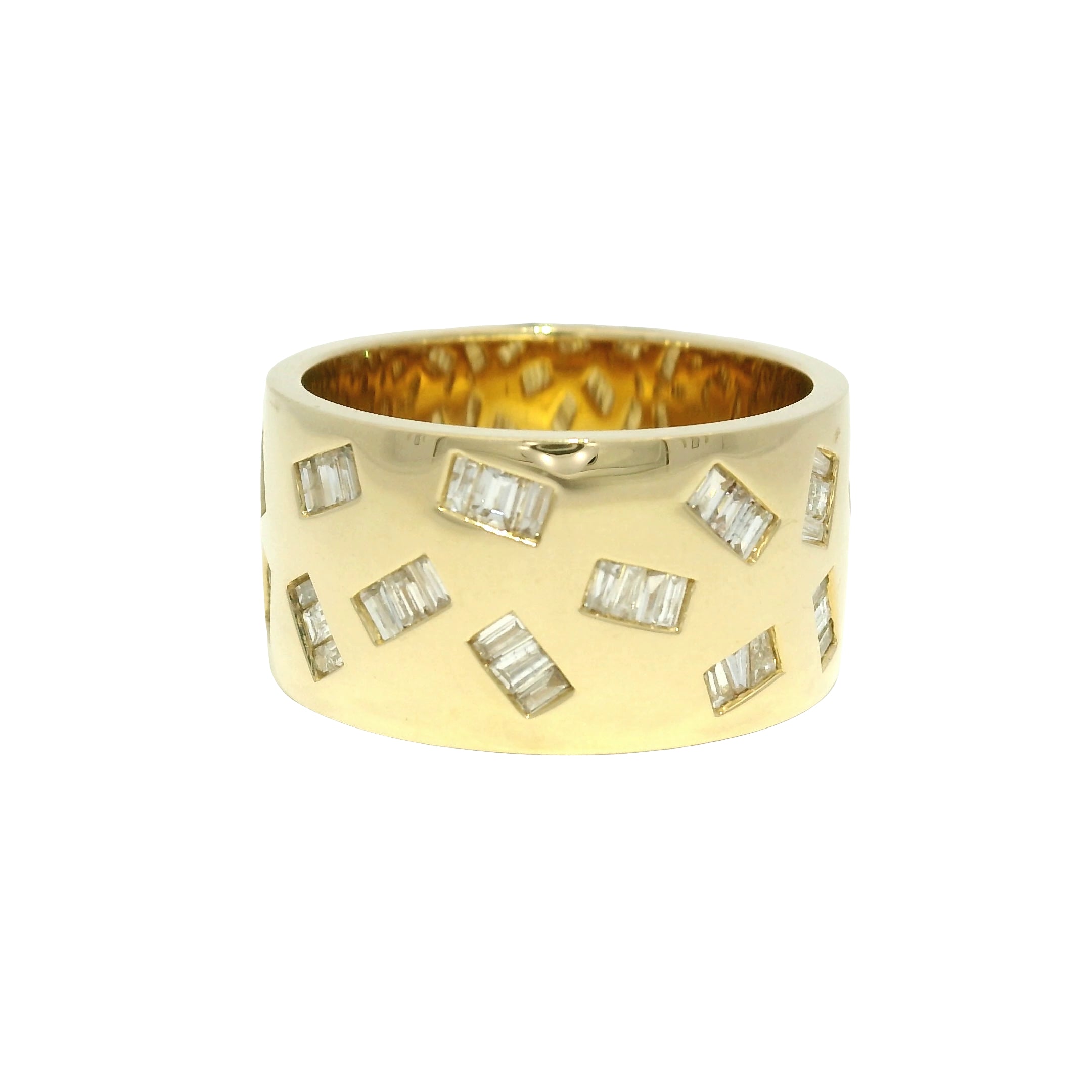 18k Yellow Gold Natural Baguette Diamond Floating Wide Band Ring