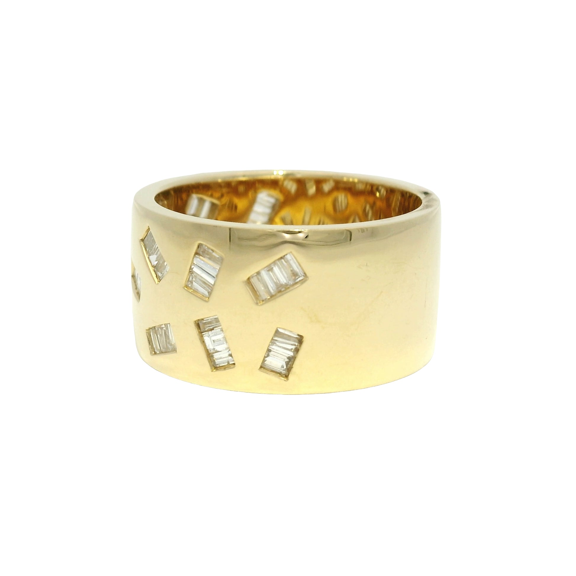 18k Yellow Gold Natural Baguette Diamond Floating Wide Band Ring