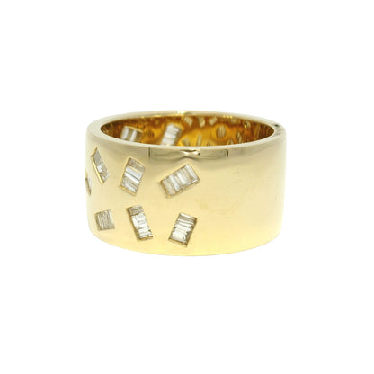18k Yellow Gold Natural Baguette Diamond Floating Wide Band Ring