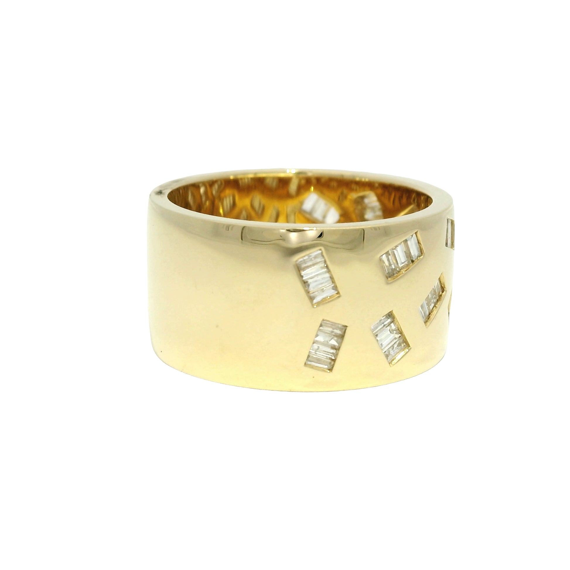 18k Yellow Gold Natural Baguette Diamond Floating Wide Band Ring