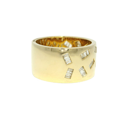 18k Yellow Gold Natural Baguette Diamond Floating Wide Band Ring