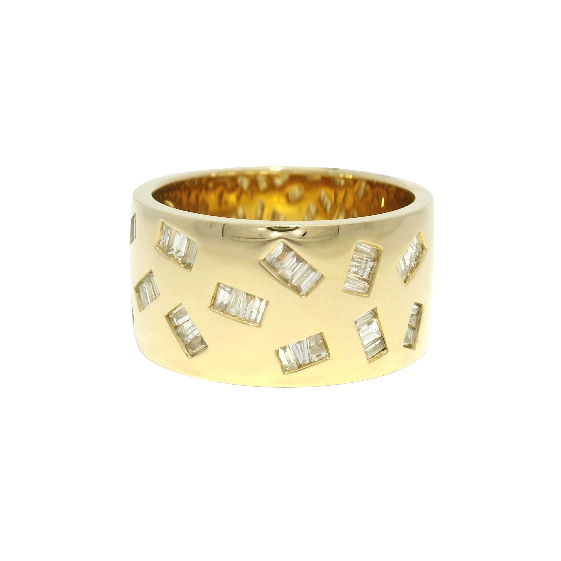 18k Yellow Gold Natural Baguette Diamond Floating Wide Band Ring