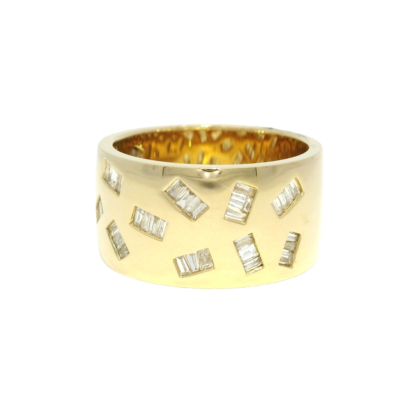 18k Yellow Gold Natural Baguette Diamond Floating Wide Band Ring