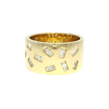 18k Yellow Gold Natural Baguette Diamond Floating Wide Band Ring