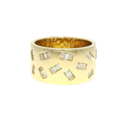 18k Yellow Gold Natural Baguette Diamond Floating Wide Band Ring