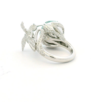 GIA 18K White Gold Blueish Green Aquamarine & Diamond Bird Wrap Ring