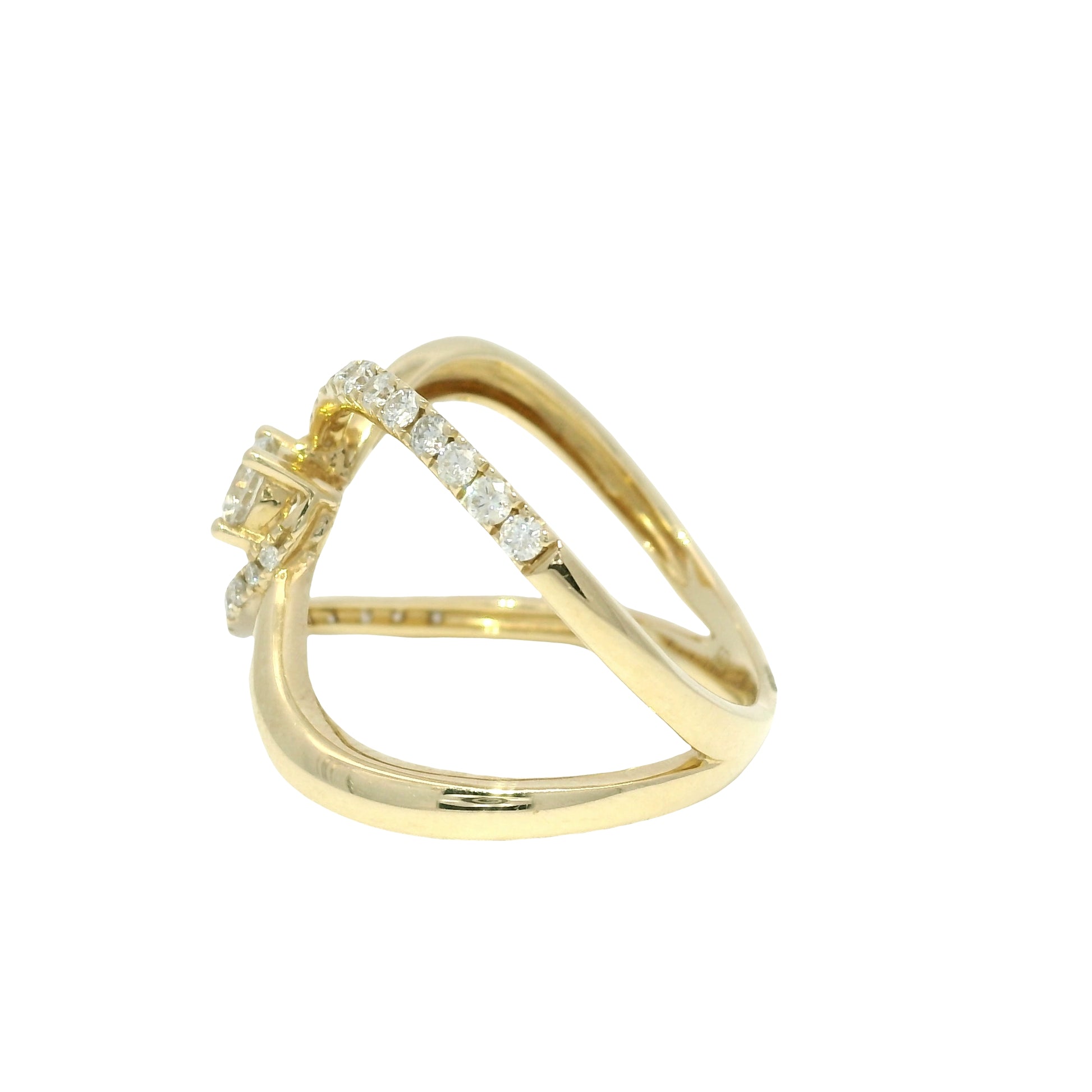 14k Yellow Gold Natural Round Brilliant Cut Diamond Open Swirl Ring