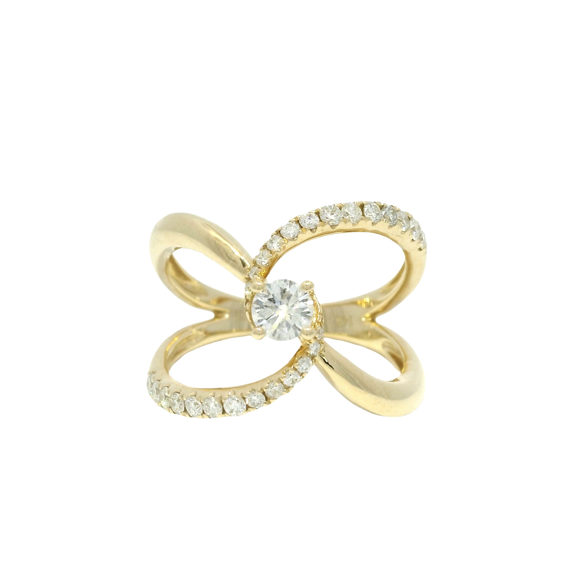 14k Yellow Gold Natural Round Brilliant Cut Diamond Open Swirl Ring