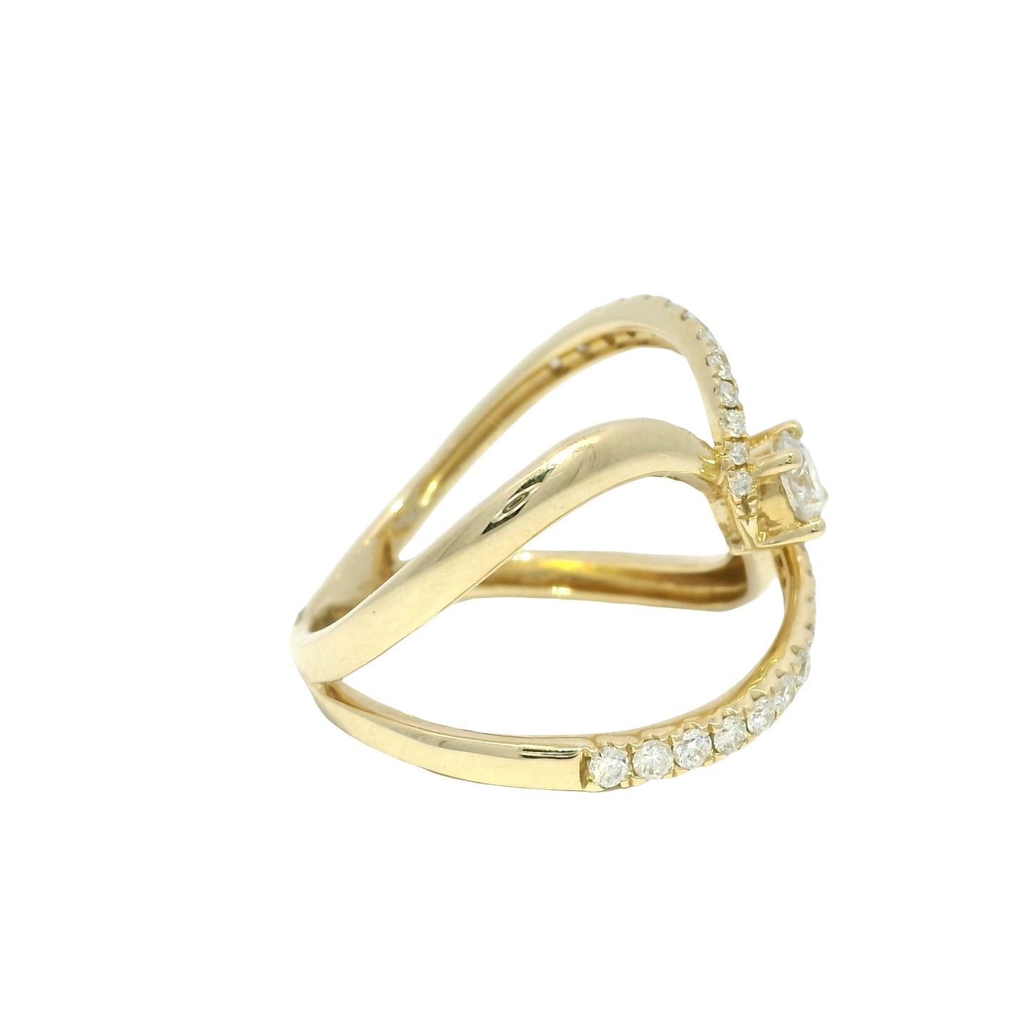 14k Yellow Gold Natural Round Brilliant Cut Diamond Open Swirl Ring