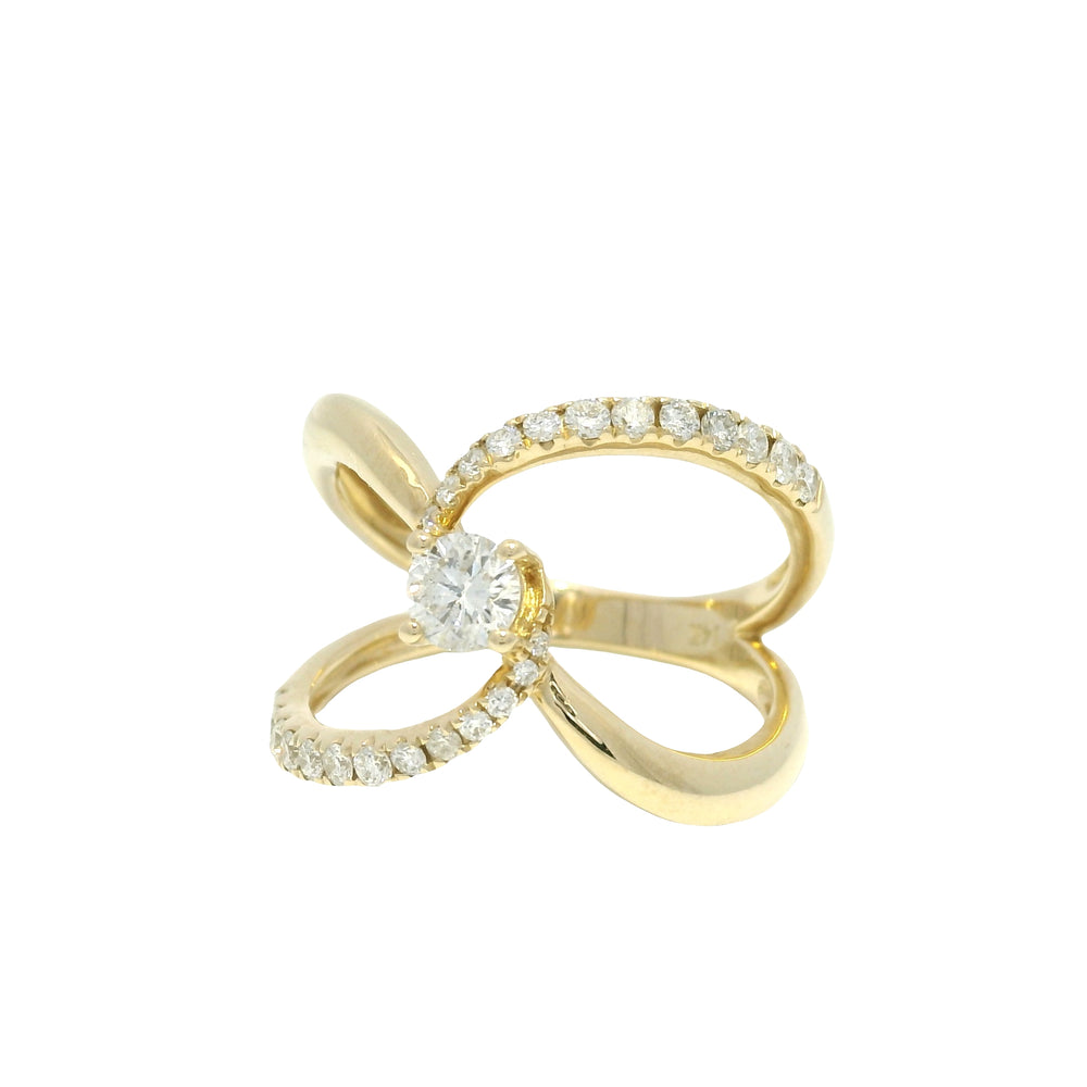 14k Yellow Gold Natural Round Brilliant Cut Diamond Open Swirl Ring