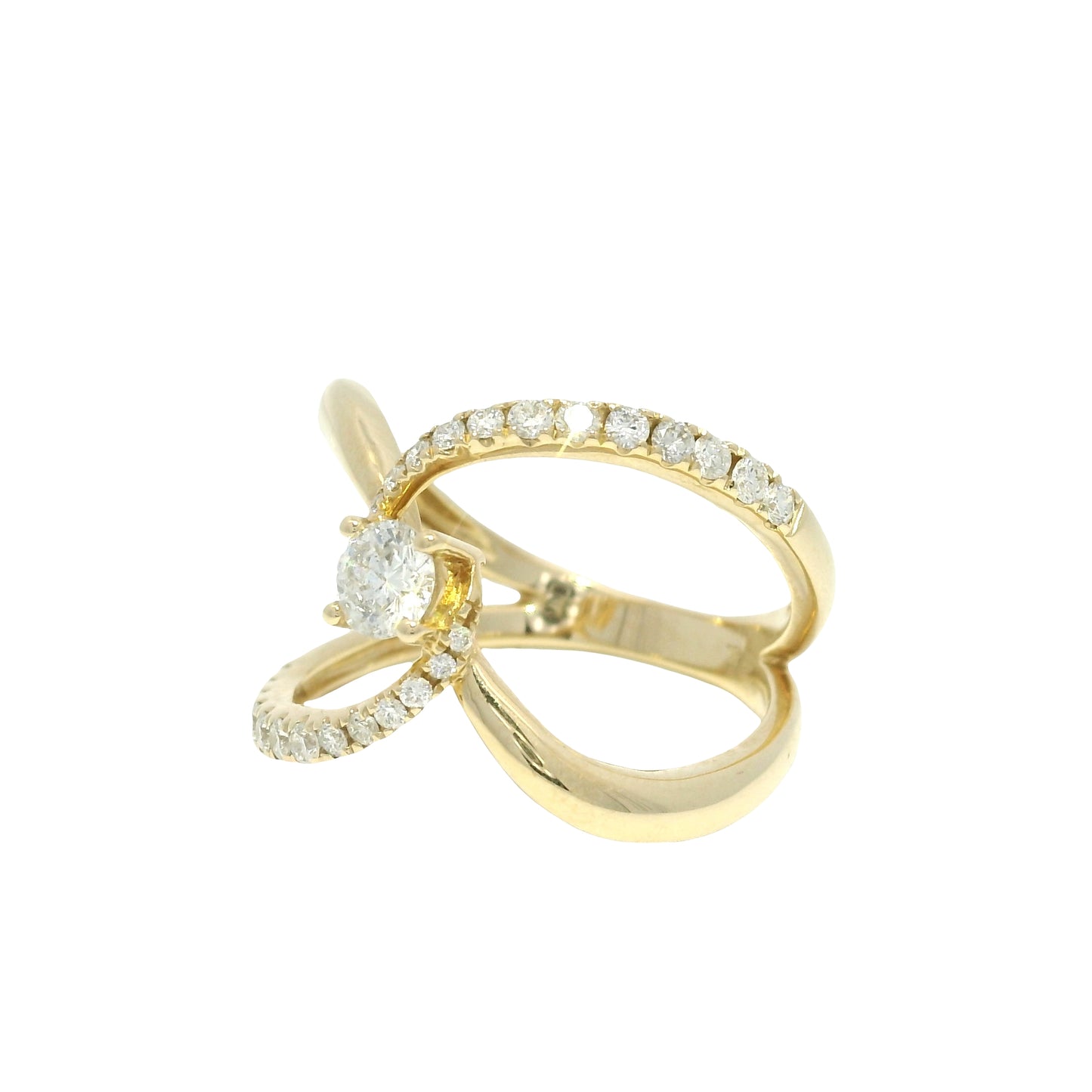14k Yellow Gold Natural Round Brilliant Cut Diamond Open Swirl Ring