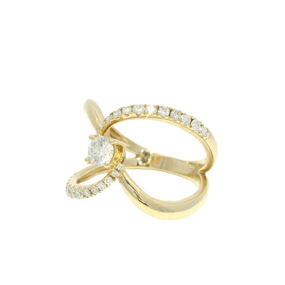 14k Yellow Gold Natural Round Brilliant Cut Diamond Open Swirl Ring