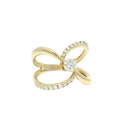 14k Yellow Gold Natural Round Brilliant Cut Diamond Open Swirl Ring
