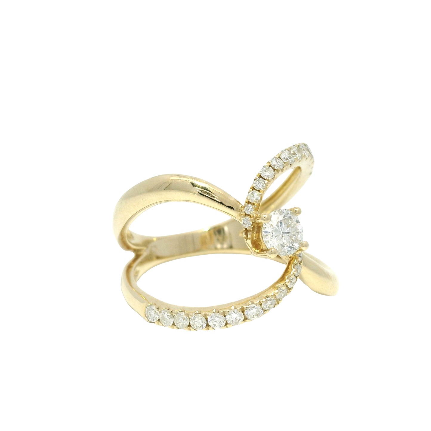14k Yellow Gold Natural Round Brilliant Cut Diamond Open Swirl Ring