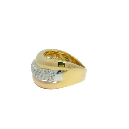 18k Tri-Color Gold Natural 0.97 Carat Diamond Pave Swirl Ring
