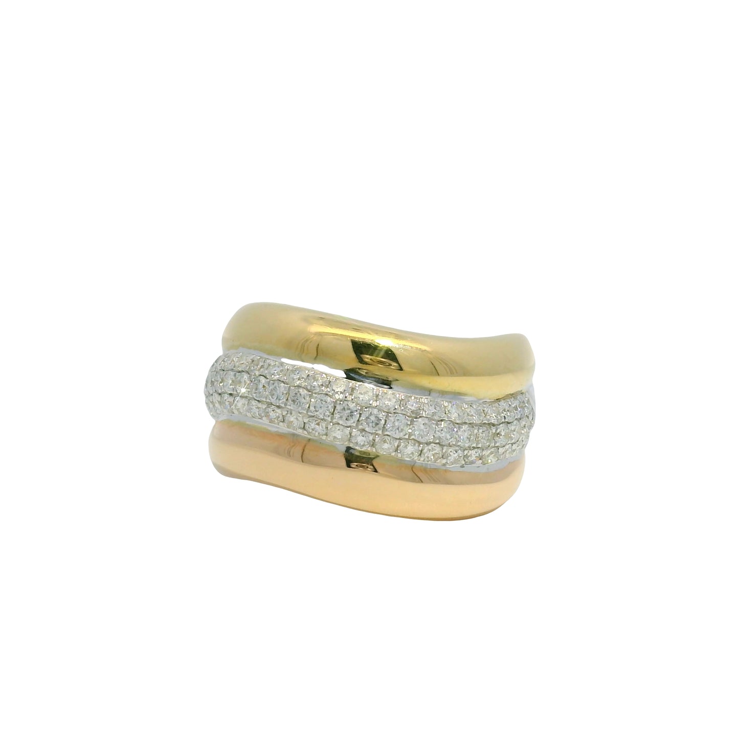 18k Tri-Color Gold Natural 0.97 Carat Diamond Pave Swirl Ring