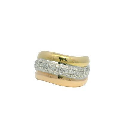18k Tri-Color Gold Natural 0.97 Carat Diamond Pave Swirl Ring