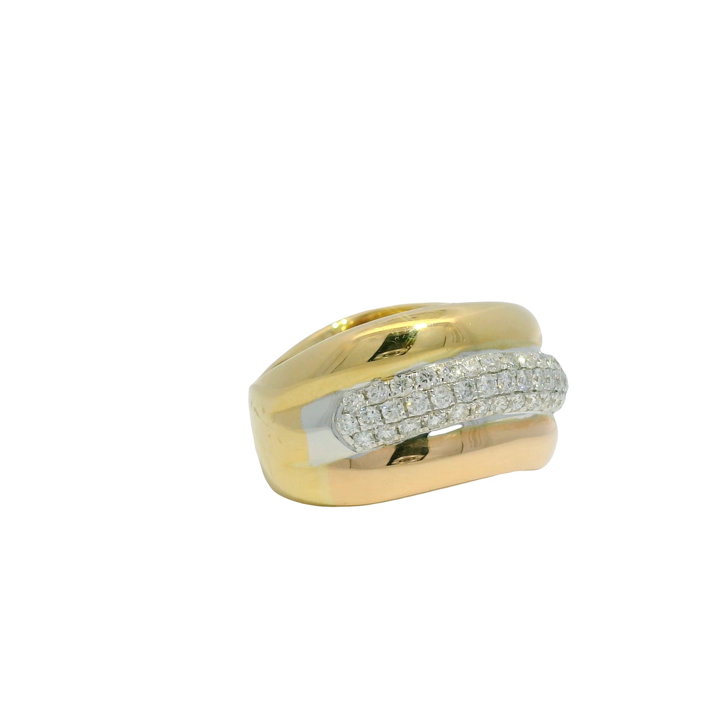 18k Tri-Color Gold Natural 0.97 Carat Diamond Pave Swirl Ring