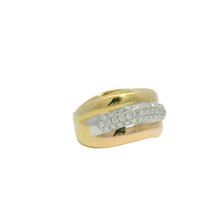 18k Tri-Color Gold Natural 0.97 Carat Diamond Pave Swirl Ring