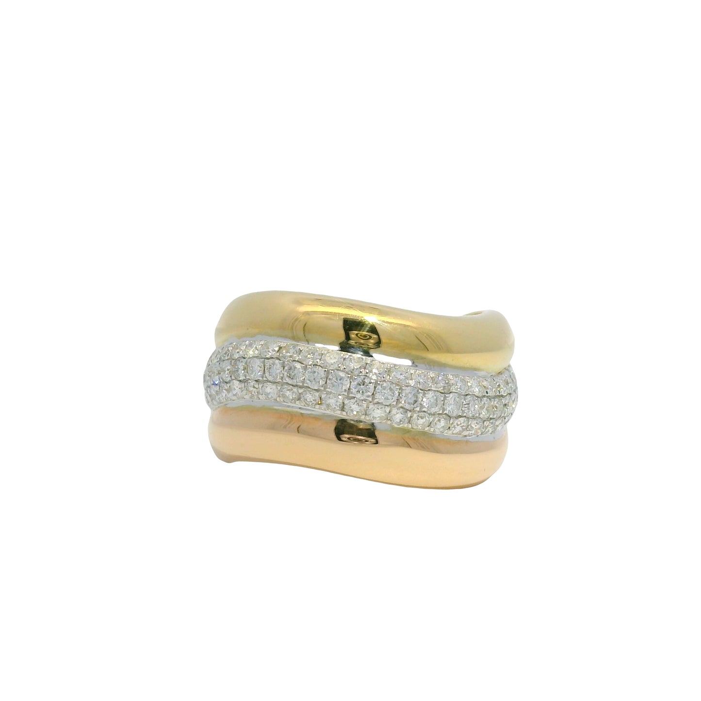 18k Tri-Color Gold Natural 0.97 Carat Diamond Pave Swirl Ring