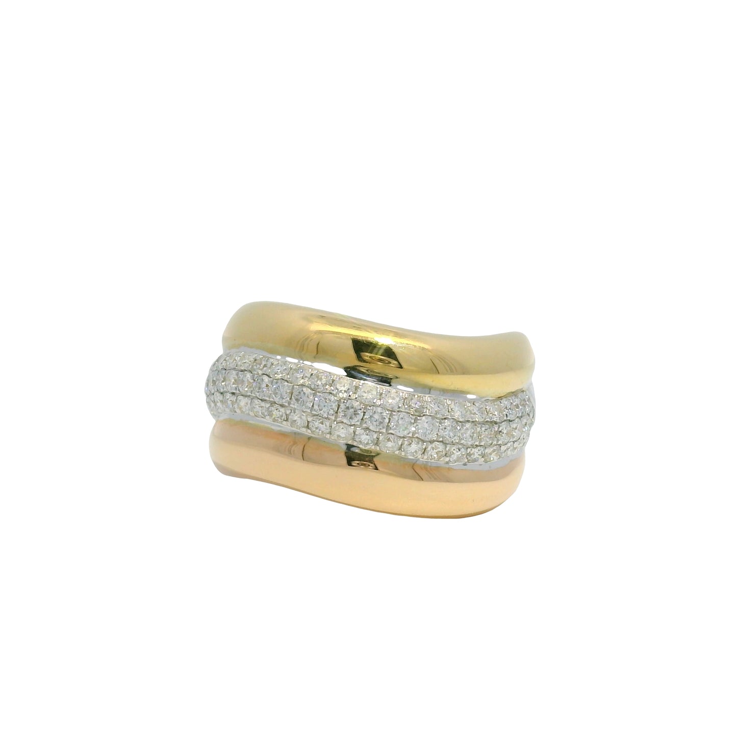 18k Tri-Color Gold Natural 0.97 Carat Diamond Pave Swirl Ring