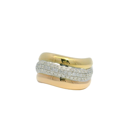 18k Tri-Color Gold Natural 0.97 Carat Diamond Pave Swirl Ring