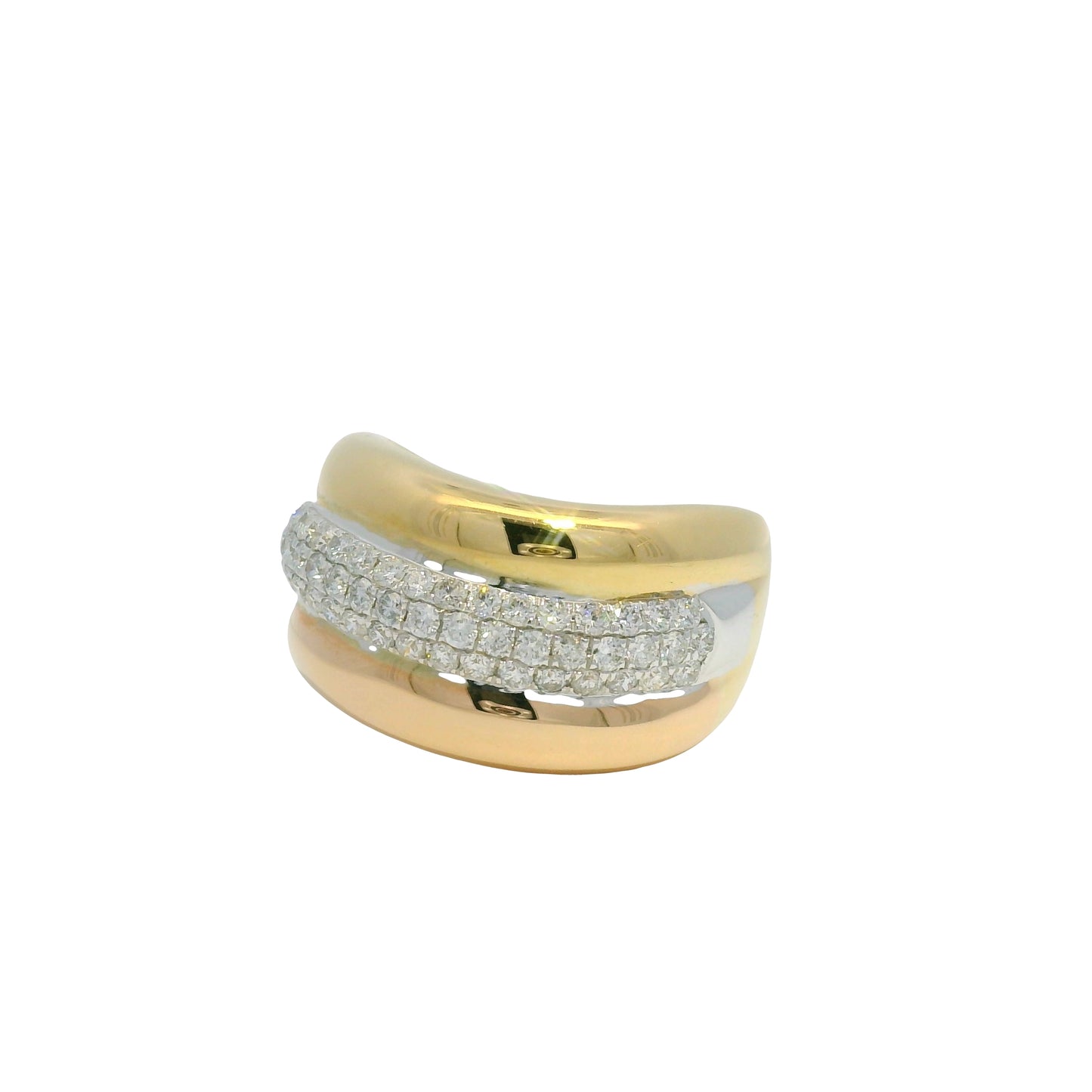 18k Tri-Color Gold Natural 0.97 Carat Diamond Pave Swirl Ring