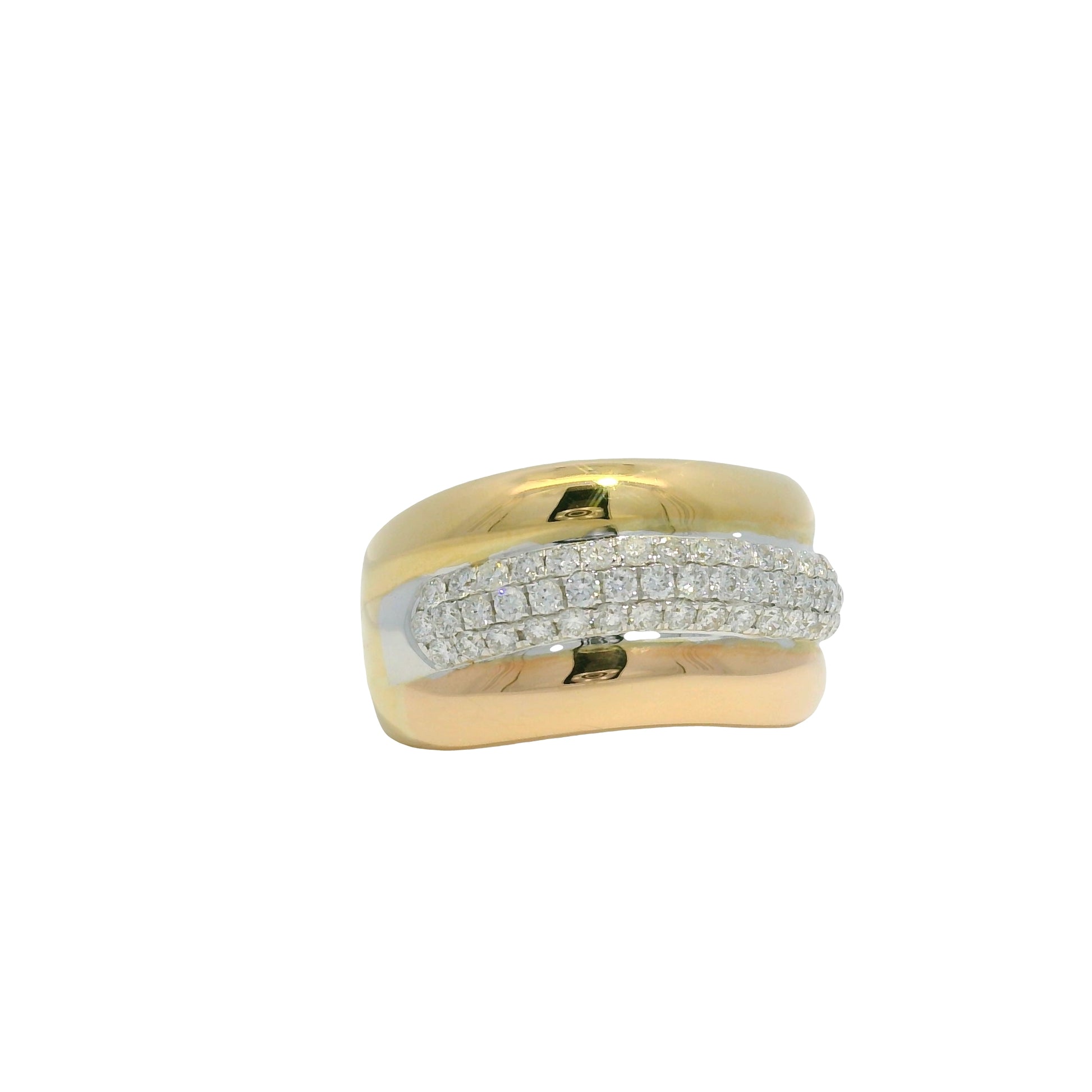 18k Tri-Color Gold Natural 0.97 Carat Diamond Pave Swirl Ring