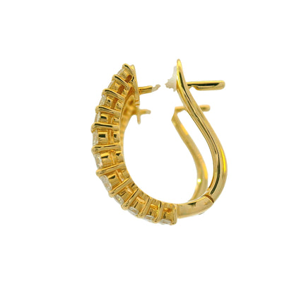 14k Yellow Gold Natural Round & Baguette Cut Diamond Huggie Earrings