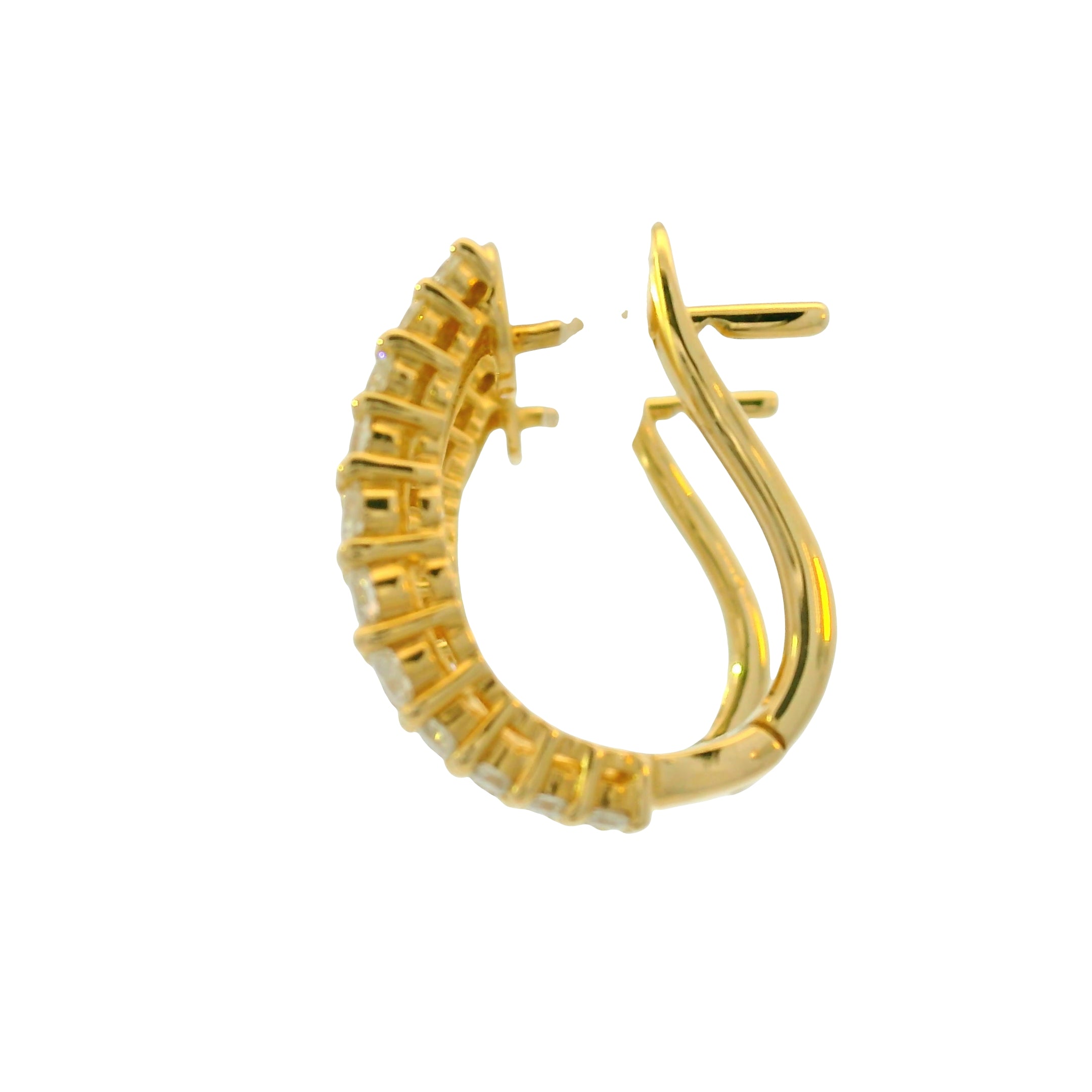 14k Yellow Gold Natural Round & Baguette Cut Diamond Huggie Earrings