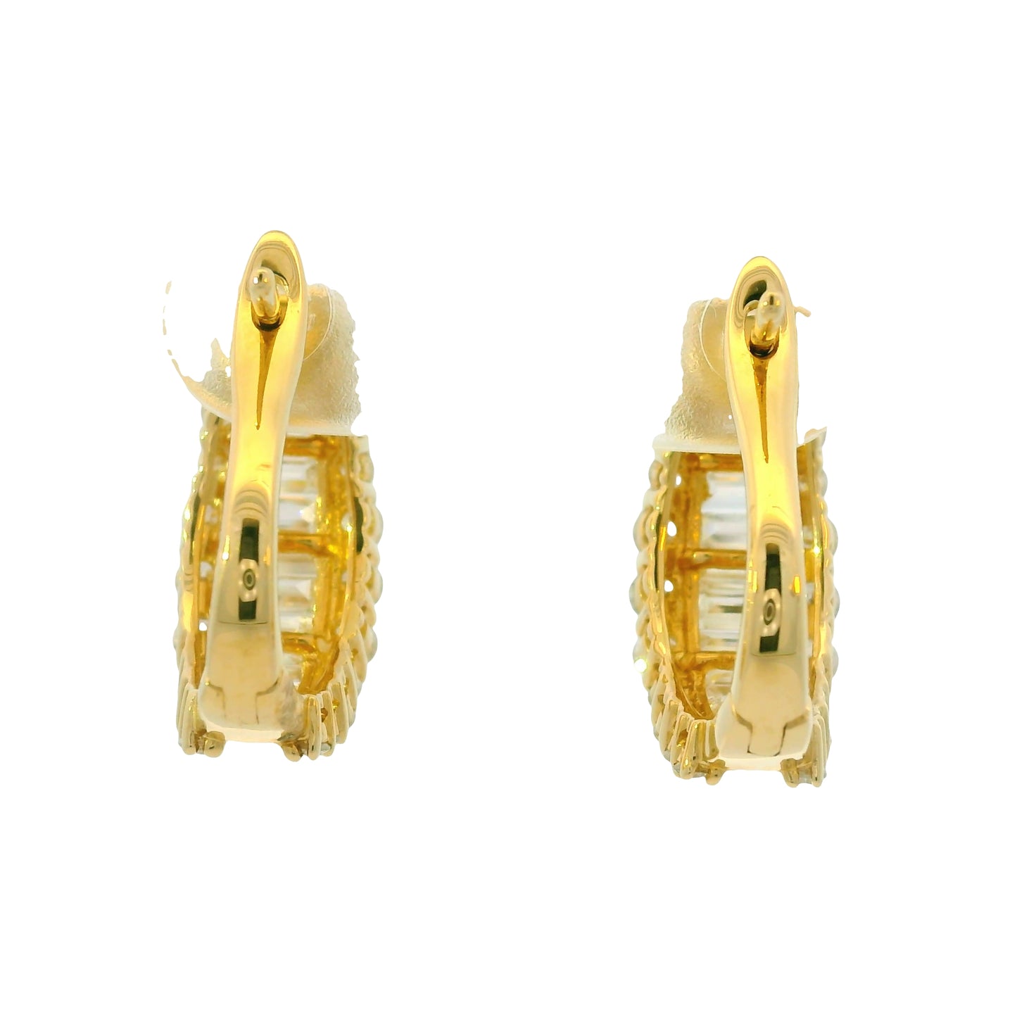 14k Yellow Gold Natural Round & Baguette Cut Diamond Huggie Earrings