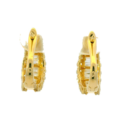 14k Yellow Gold Natural Round & Baguette Cut Diamond Huggie Earrings