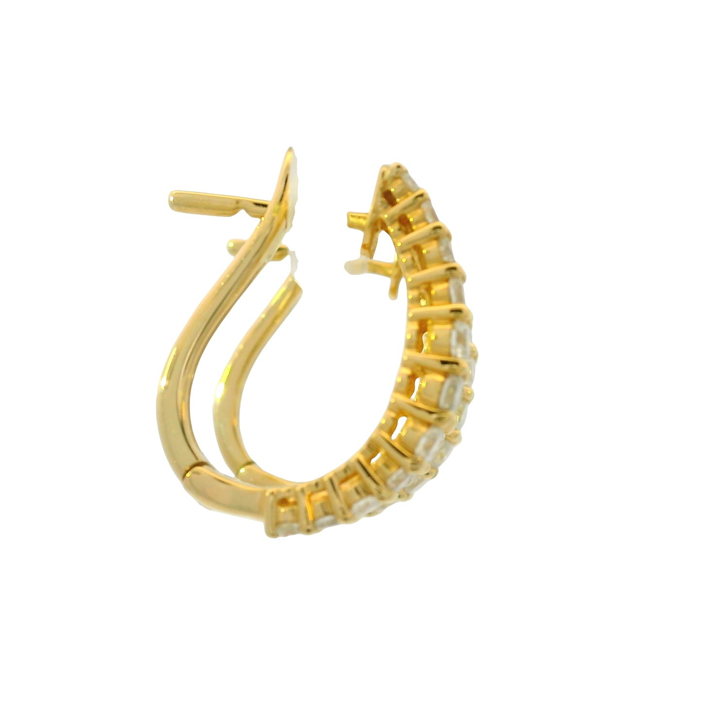 14k Yellow Gold Natural Round & Baguette Cut Diamond Huggie Earrings