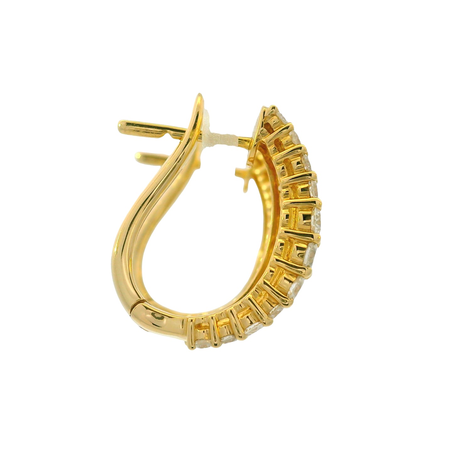 14k Yellow Gold Natural Round & Baguette Cut Diamond Huggie Earrings