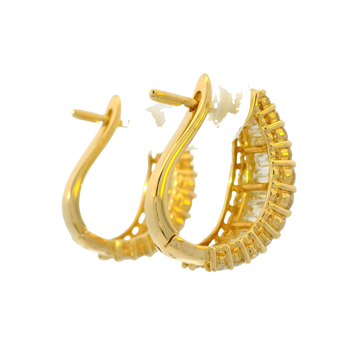 14k Yellow Gold Natural Round & Baguette Cut Diamond Huggie Earrings — product photo 8