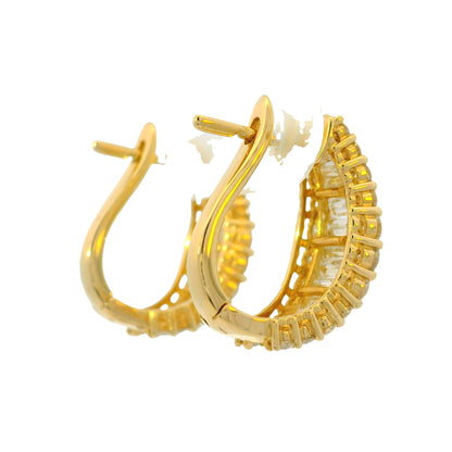 14k Yellow Gold Natural Round & Baguette Cut Diamond Huggie Earrings