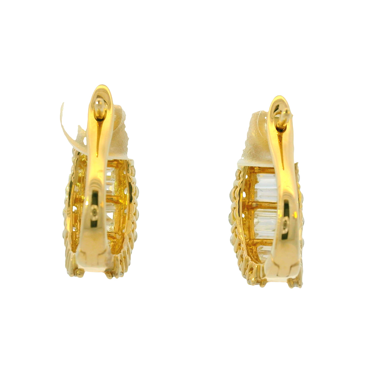 14k Yellow Gold Natural Round & Baguette Cut Diamond Huggie Earrings — product photo 9