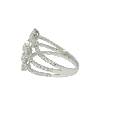 14k White Gold Natural Marquise & Round Brilliant Cut Diamond Openwork Ring