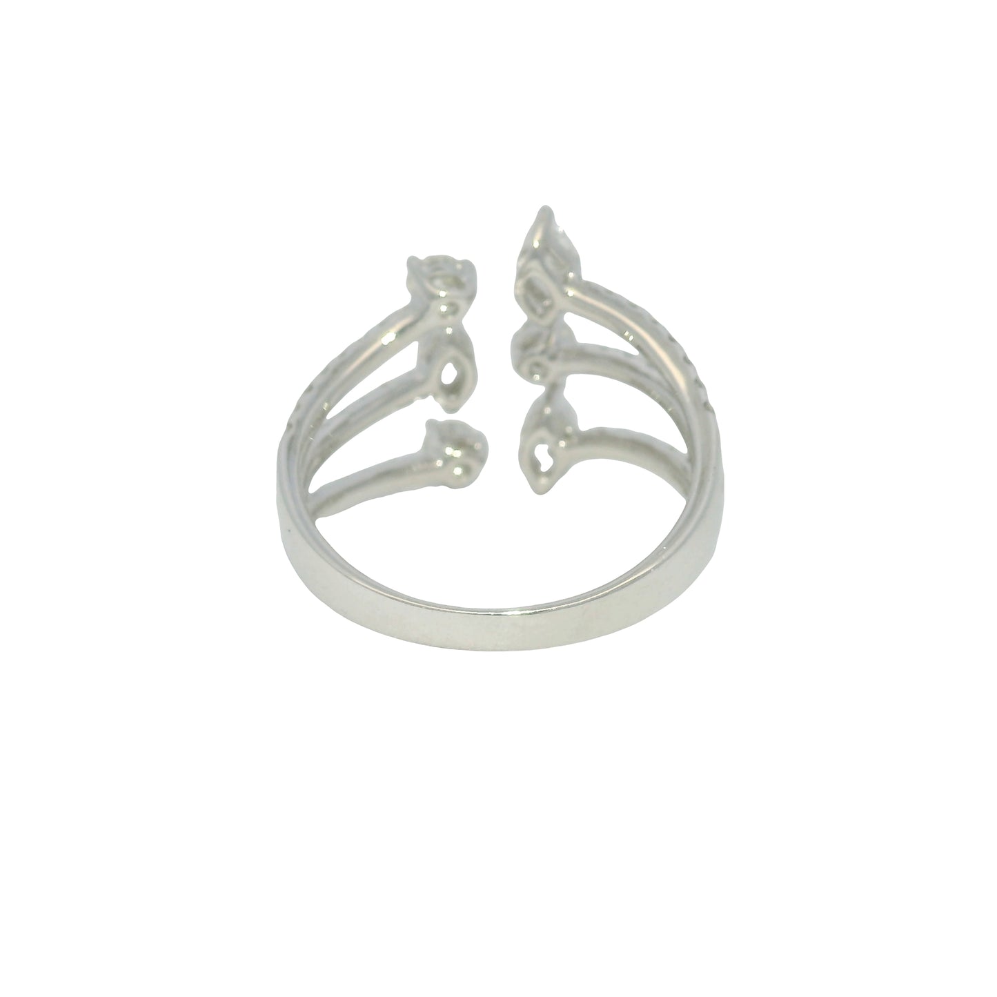 14k White Gold Natural Marquise & Round Brilliant Cut Diamond Openwork Ring