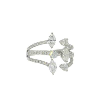 14k White Gold Natural Marquise & Round Brilliant Cut Diamond Openwork Ring