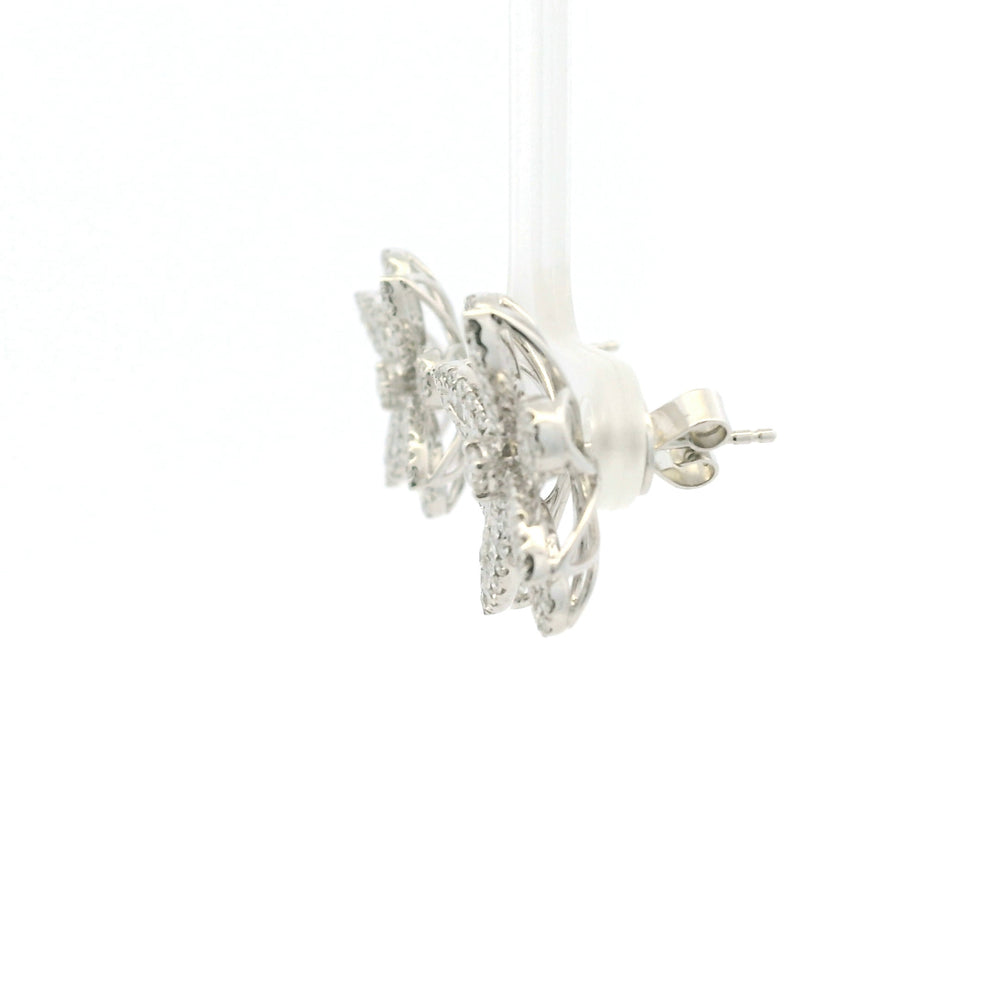 18K White Gold Natural Round & Baguette Diamond Flower Earrings — product photo 2