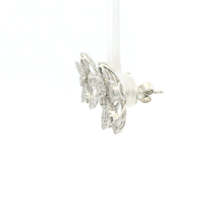 18K White Gold Natural Round & Baguette Diamond Flower Earrings