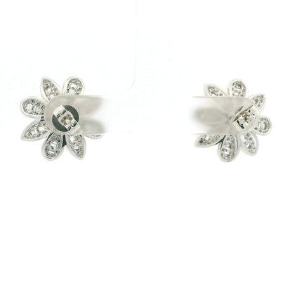 18K White Gold Natural Round & Baguette Diamond Flower Earrings