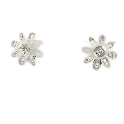 18K White Gold Natural Round & Baguette Diamond Flower Earrings